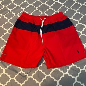 Red Ralph Lauren swim trunks